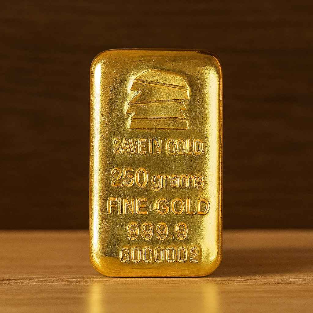 Save in Gold 250 Grams Fine Gold Bar - 999.9 Purity