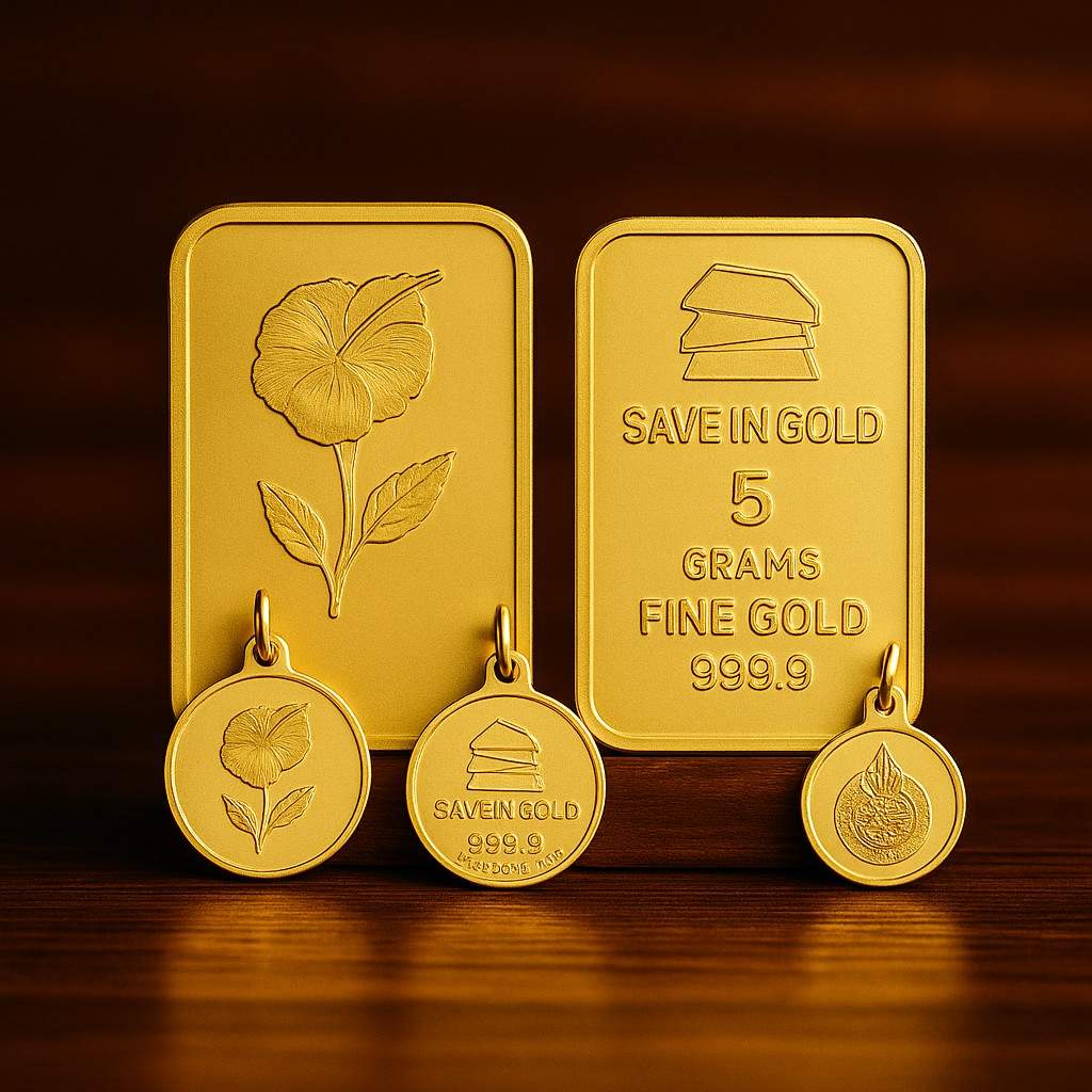 Save in Gold 5 Grams Fine Gold Bar with Pendants - 999.9 Purity
