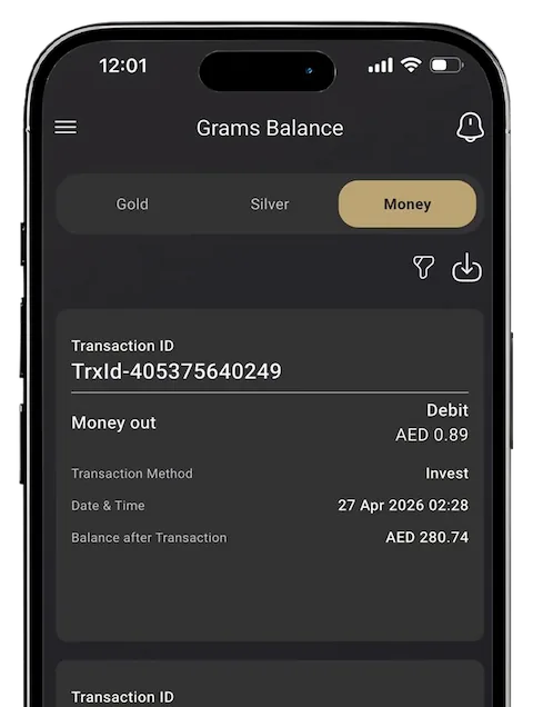 Save in Gold app statement interface